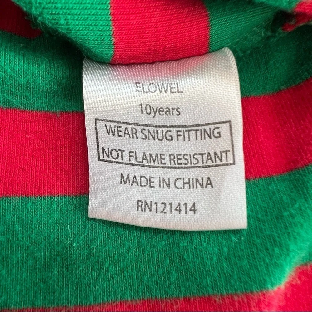 Christmas red and green striped long sleeve pajama set, unisex, size 10